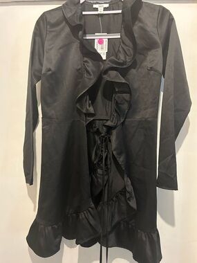 Bar III Black Ruffle-Front Mini Dress with Tie